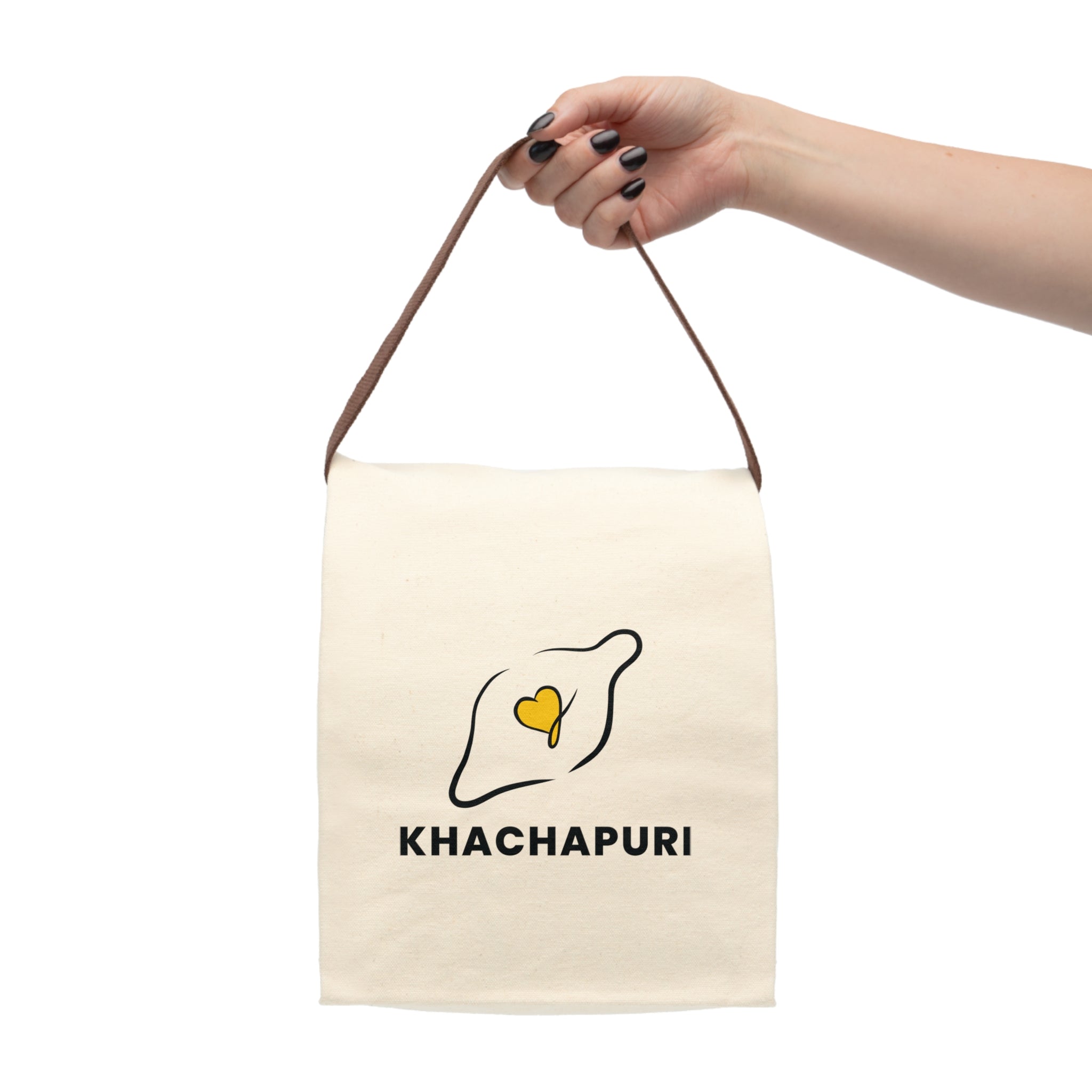 Khachapuri Canvas Lunch Bag — Insulated Strap Tote with Georgian Bread Graphic