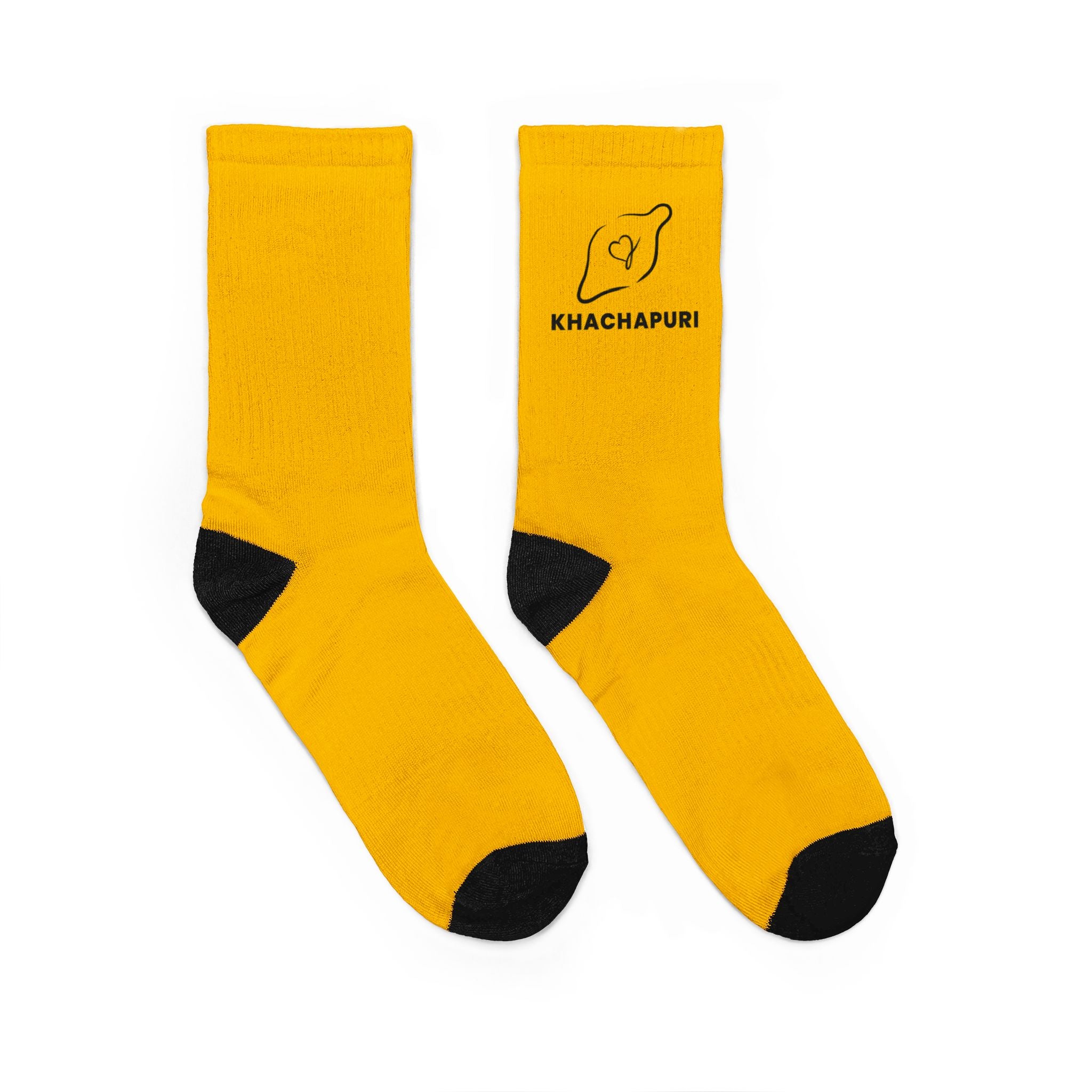 Yellow Branded Crew Socks – Padded Comfort Athletic Socks with Small Logo