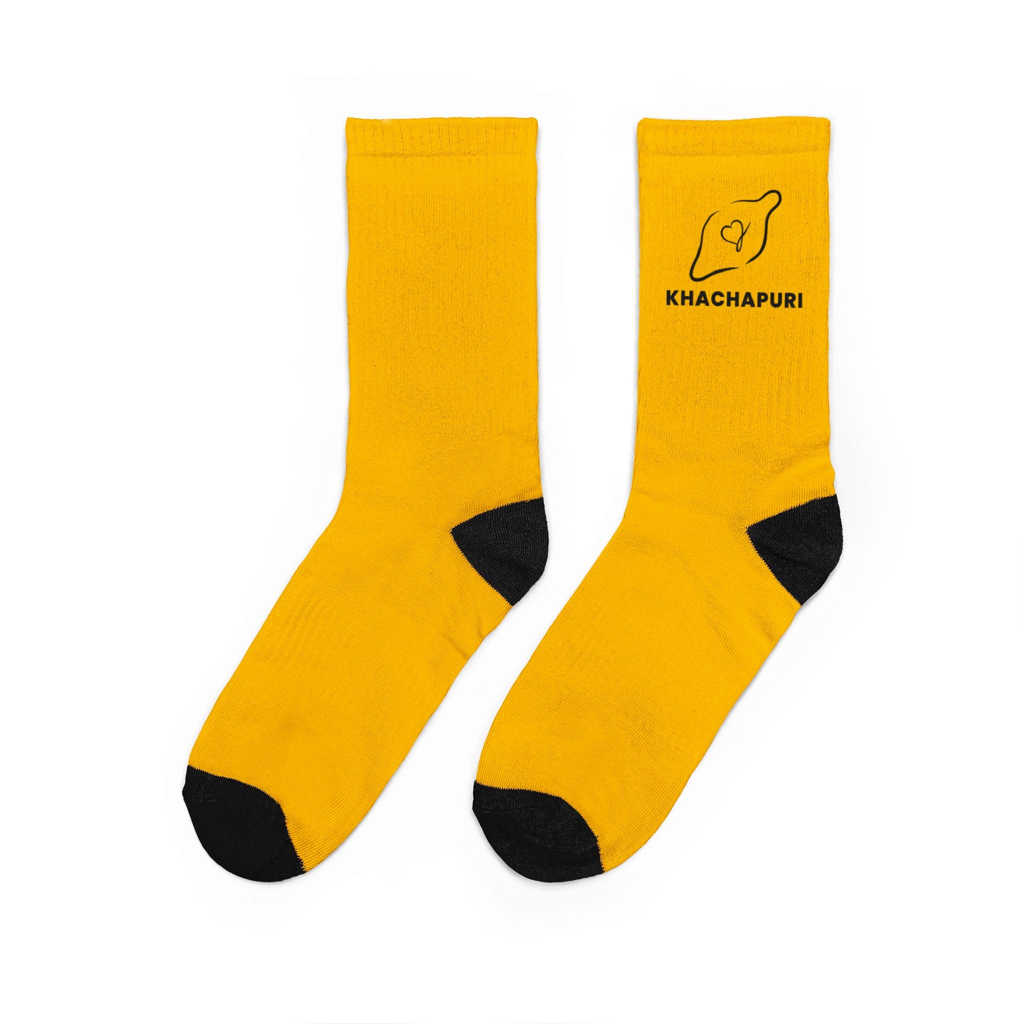 Yellow Branded Crew Socks – Padded Comfort Athletic Socks with Small Logo