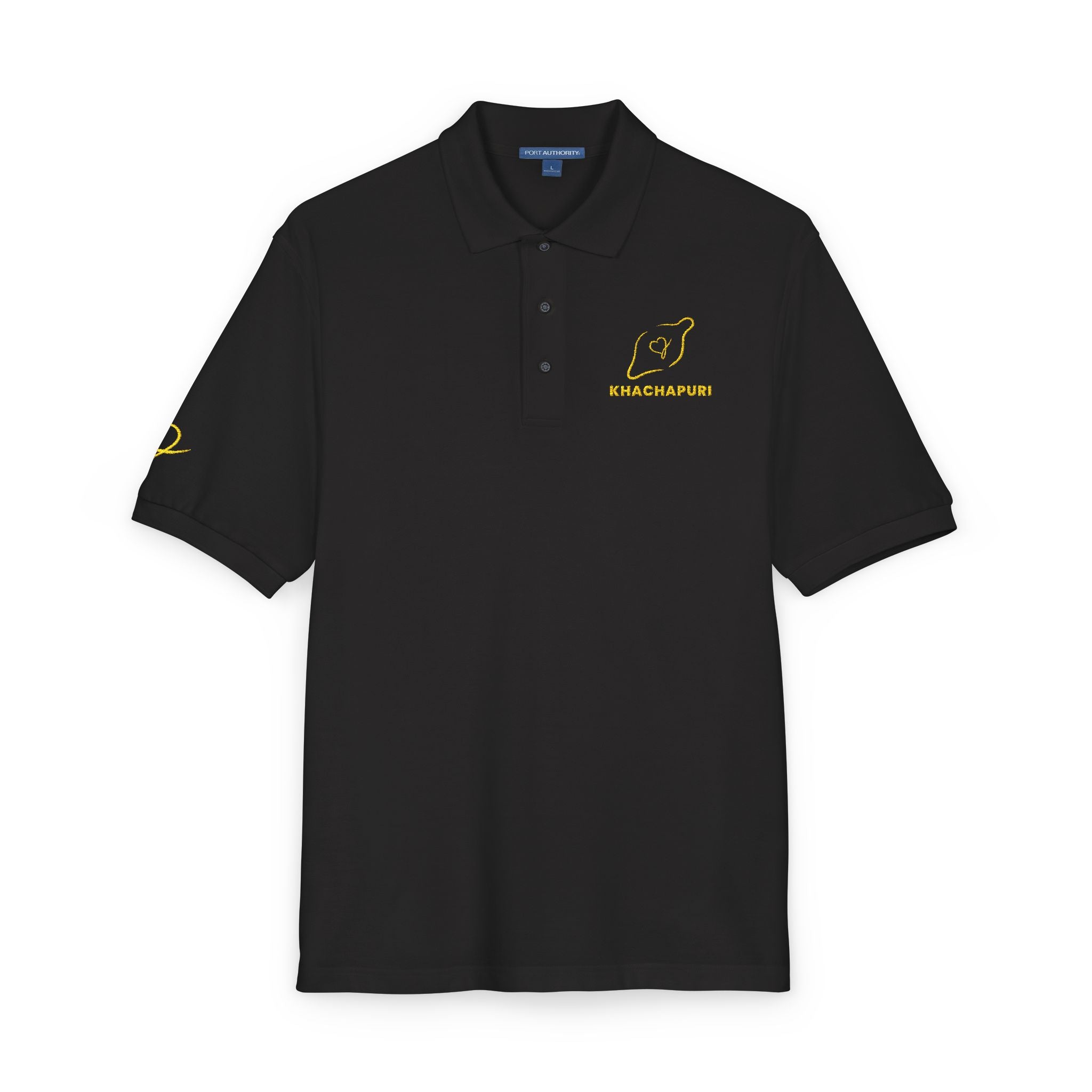 Embroidered Black Polo Shirt with Yellow Cat Logo - 'Meowchando'