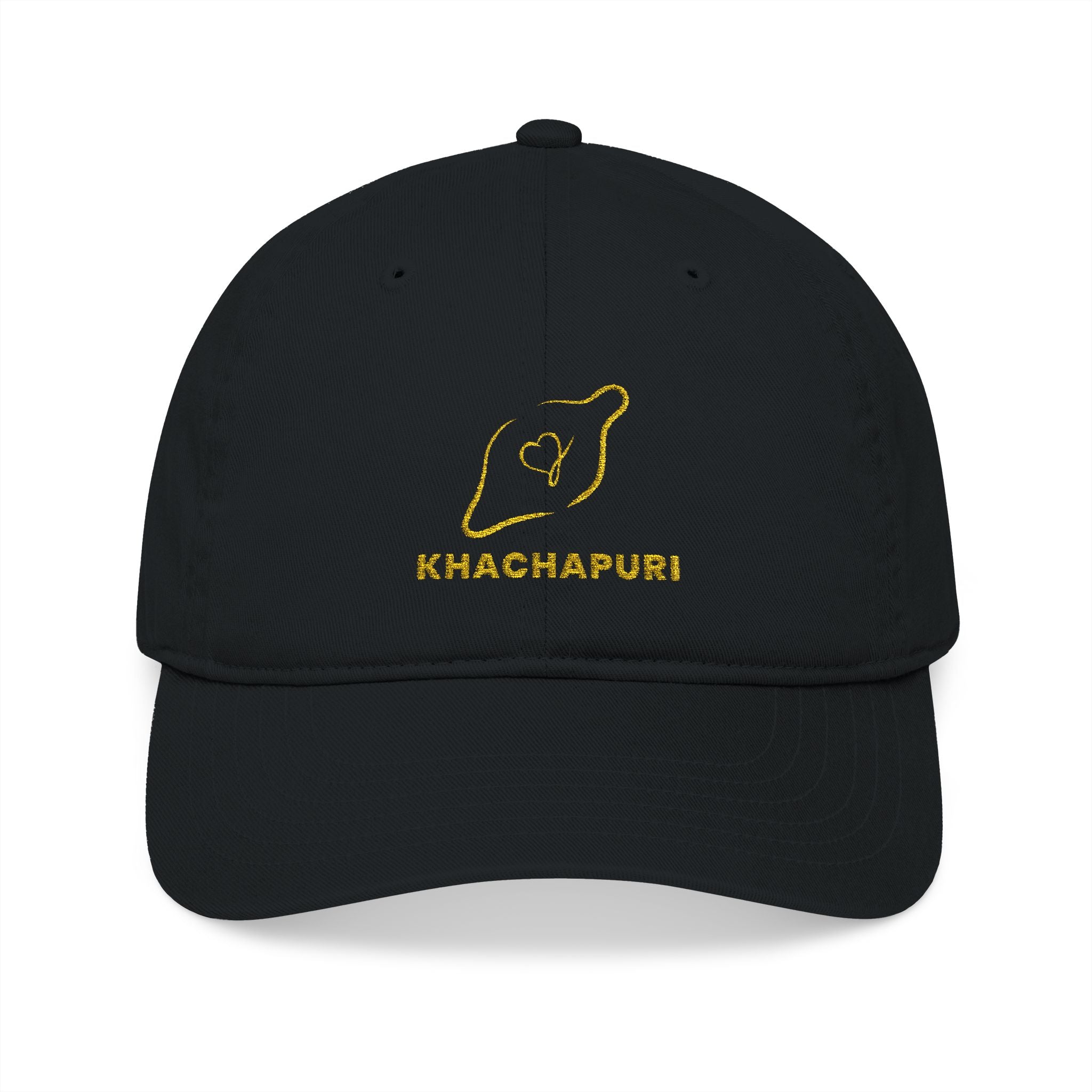 Khachapuri Embroidered Baseball Cap — Organic Cotton, Golden Heart Accent