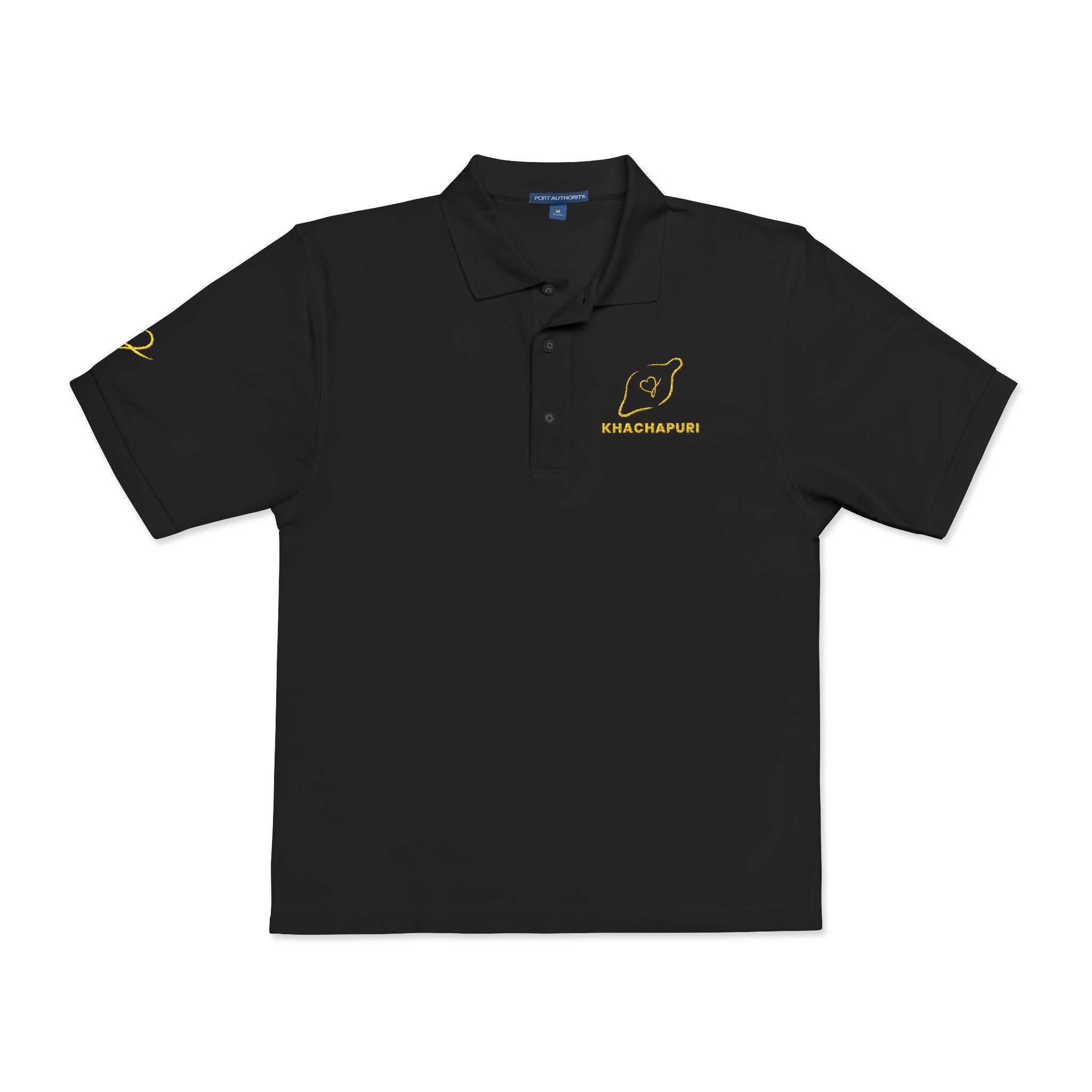 Embroidered Black Polo Shirt with Yellow Cat Logo - 'Meowchando'